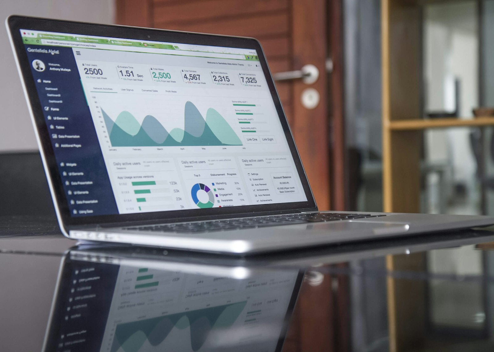 Statistics displayed on a laptop screen