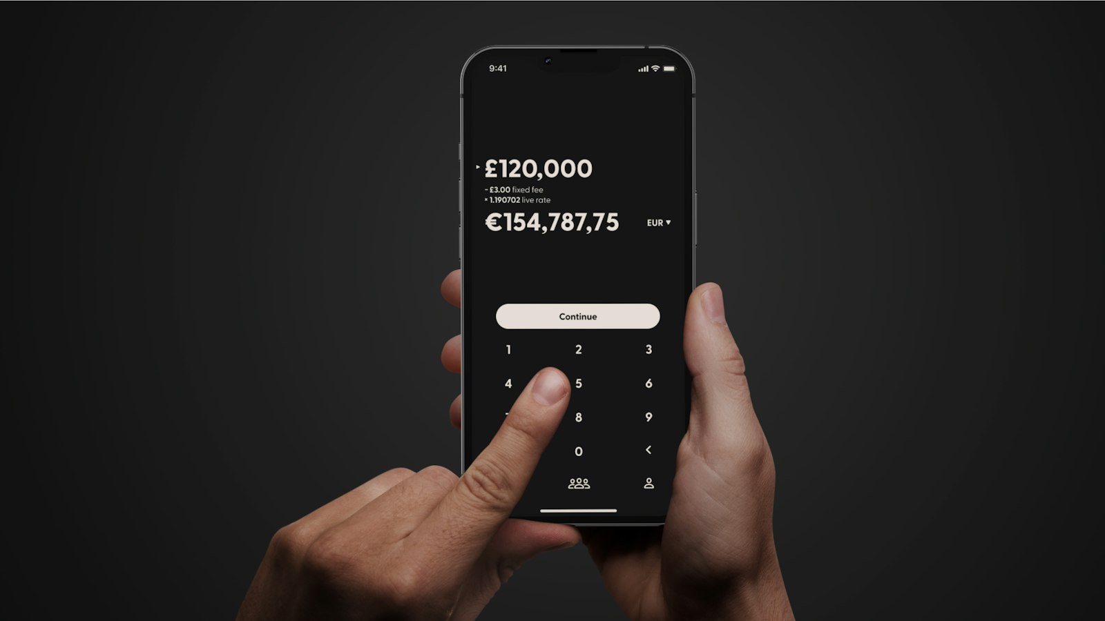 Hands holding a smartphone using a mobile banking app
